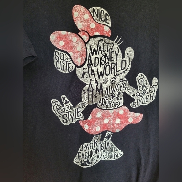Disney Parks Distressed Minnie Mouse Silhouette Black T-shirt Size Large - Picture 4 of 5